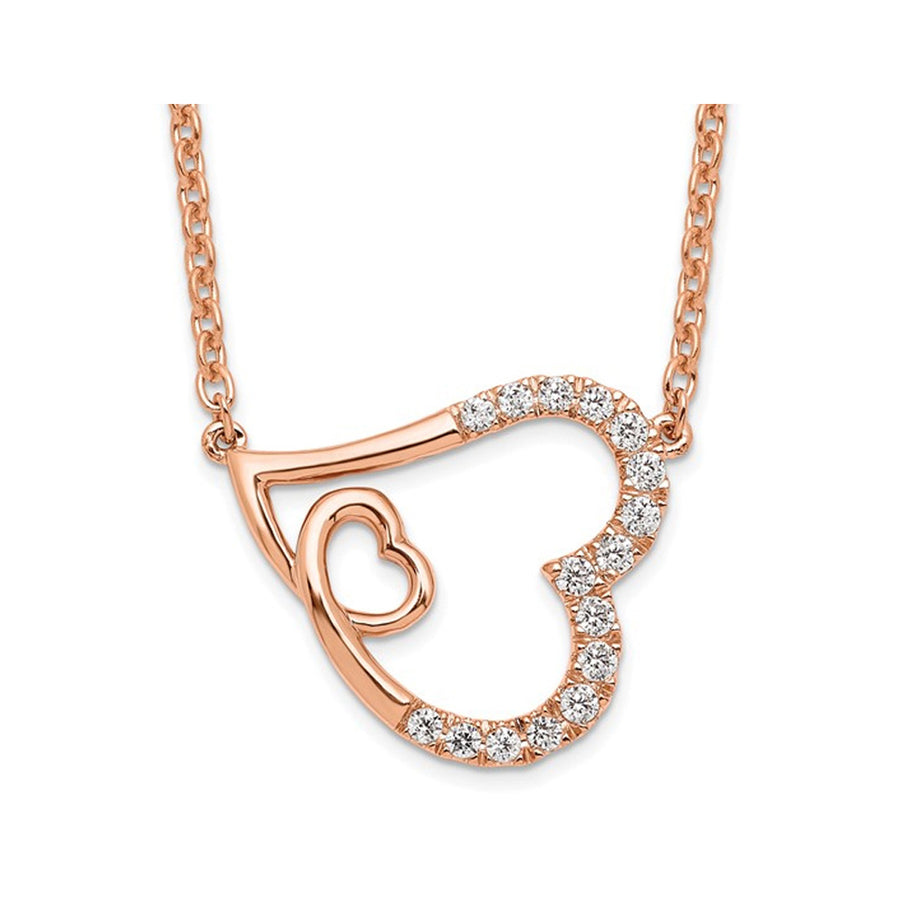 1/4 Carat (ctw SI1-SI2H-I) Lab-Grown Diamond Heart Pendant Necklace in 14K Rose Pink Gold with Chain Image 1