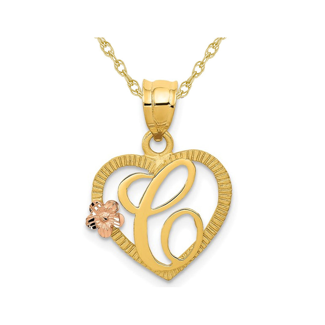 14K Yellow Gold Initial -C- Heart Necklace Pendant Charm with Chain Image 1