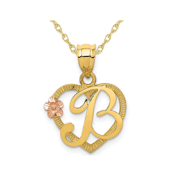 14K Yellow Gold Initial -B- Heart Necklace Pendant Charm with Chain Image 1