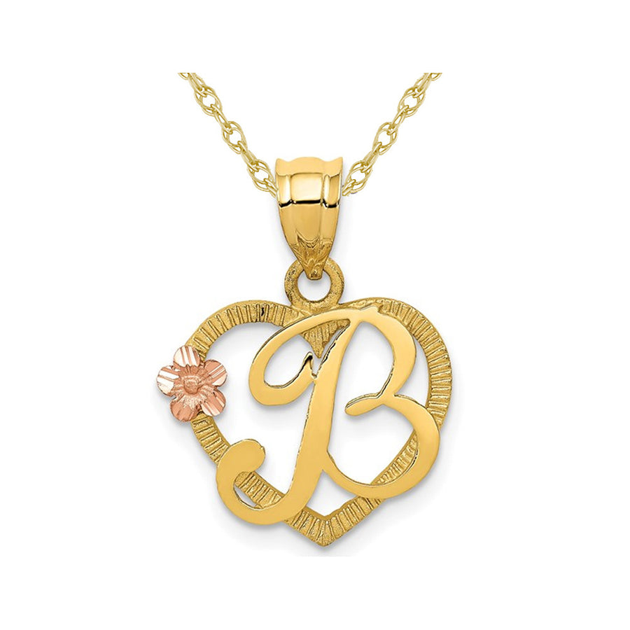 14K Yellow Gold Initial -B- Heart Necklace Pendant Charm with Chain Image 1