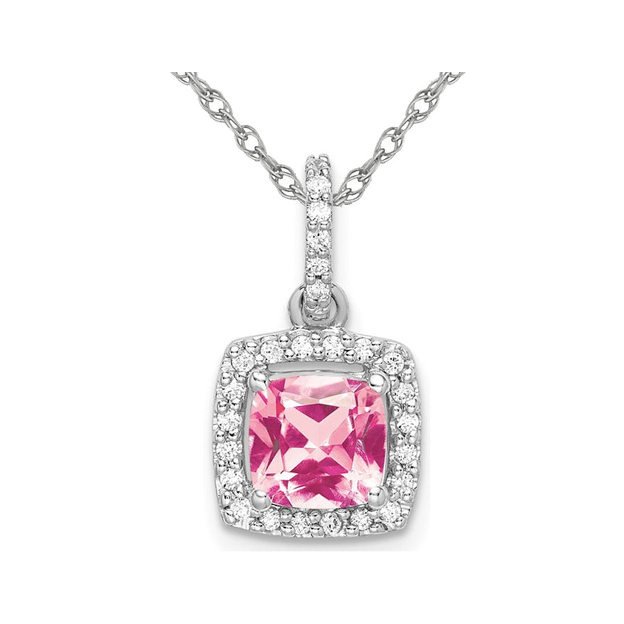 1.25 Carat (ctw) Pink Tourmaline Halo Pendant Necklace in 14K White Gold with Diamonds Image 1