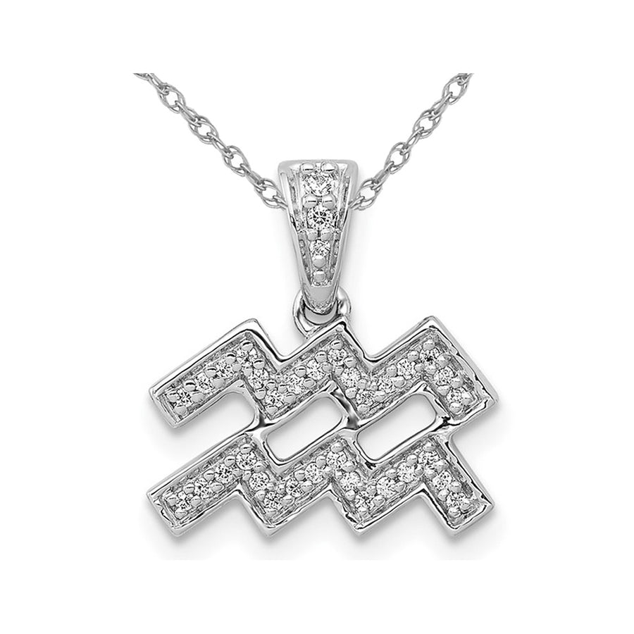 1/10 Carat (ctw) Diamond Aquarius Charm Astrology Zodiac Pendant Necklace in 14K White Gold with Chain Image 1