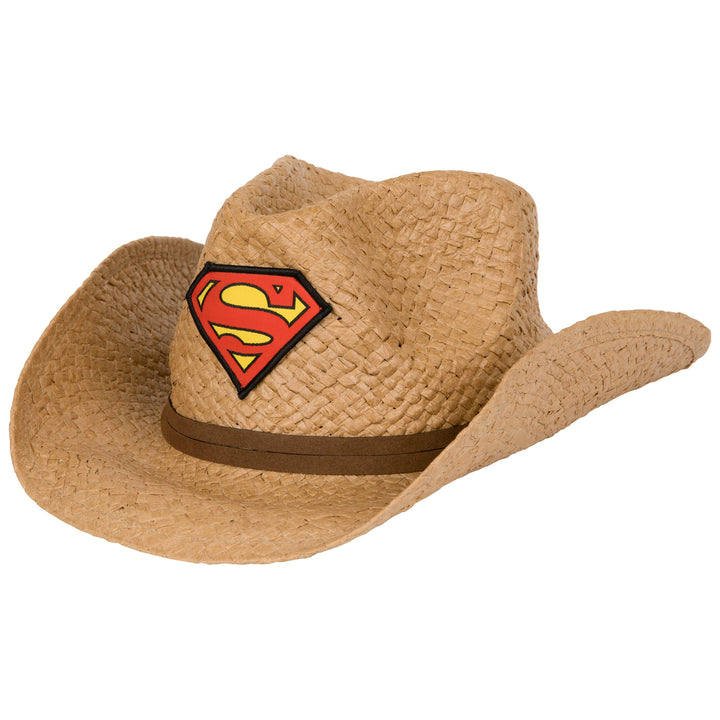 Superman Logo Straw Cowboy Hat With Brown Band Image 1