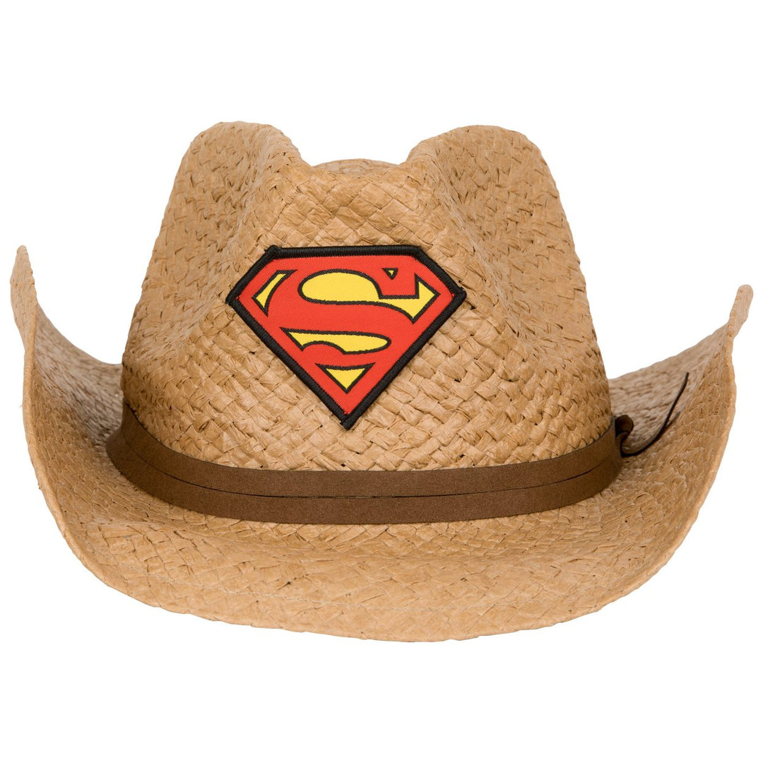 Superman Logo Straw Cowboy Hat With Brown Band Image 3