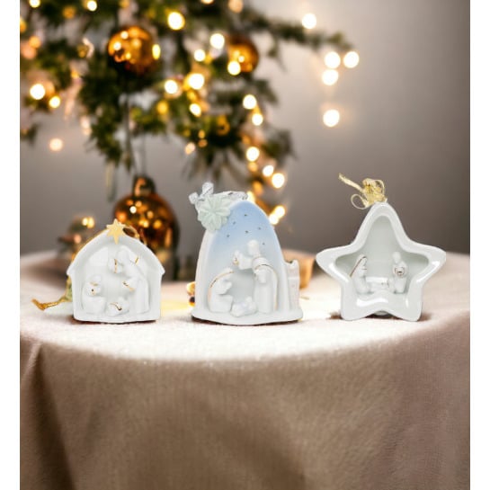 Ceramic Nativity Scene Ornaments Set of 3 Handmade Christmas Gift Image 1