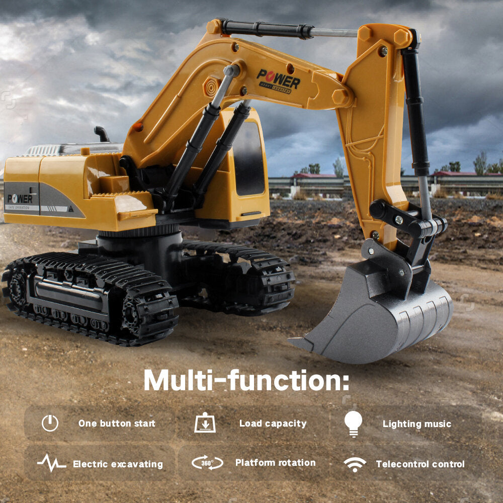 1,24 6CH RC Excavator Vehicle Models With Light Music Children Toy Image 7