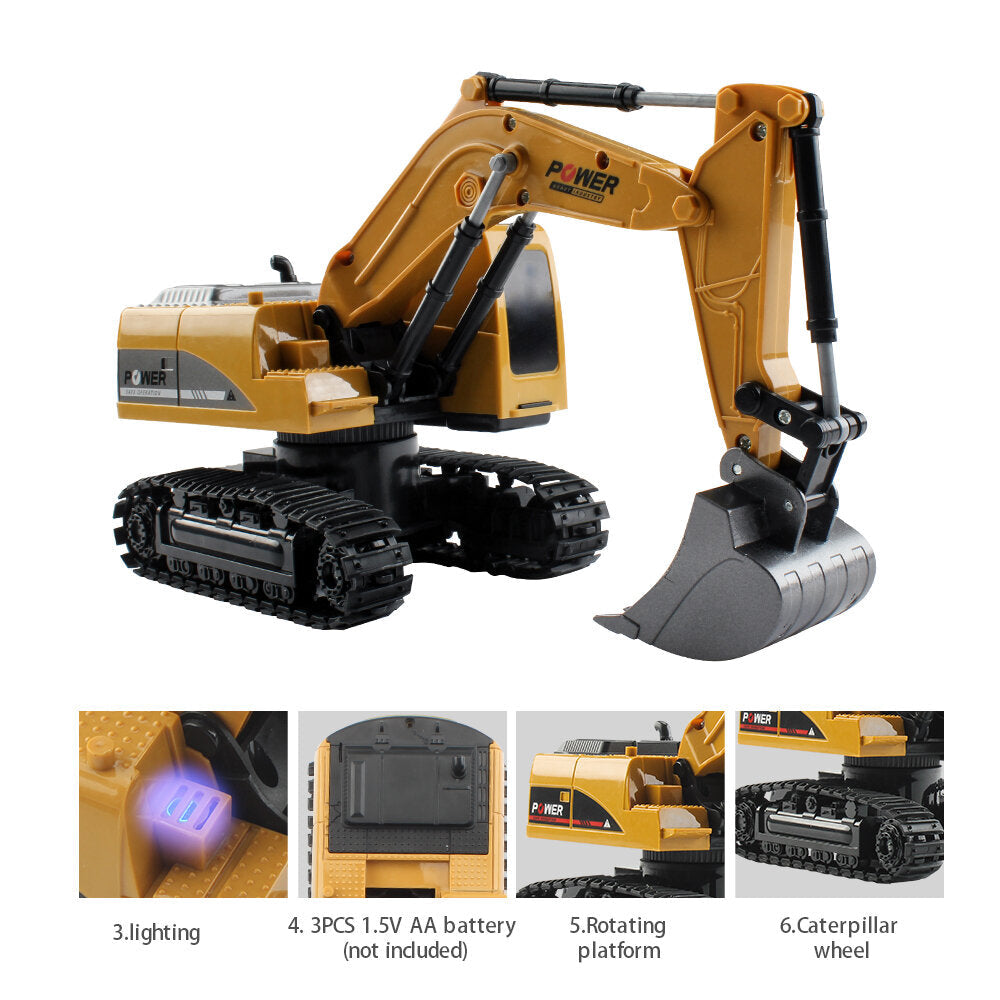 1,24 6CH RC Excavator Vehicle Models With Light Music Children Toy Image 8
