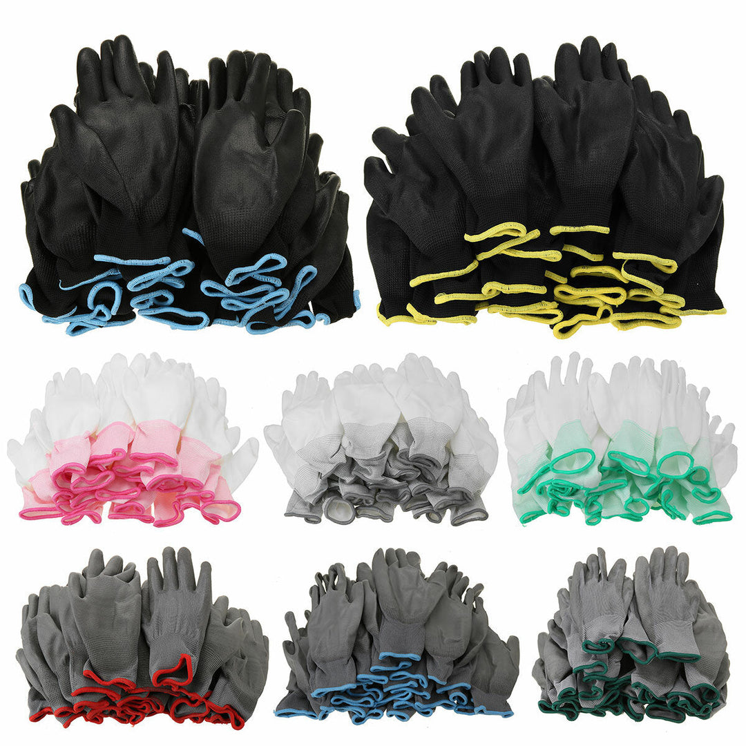 12 Pairs Nylon PU Palm Coated Protectors Works Gloves Motorcycle Anti-Static Replace S/M/L Image 4