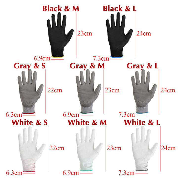 12 Pairs Nylon PU Palm Coated Protectors Works Gloves Motorcycle Anti-Static Replace S/M/L Image 7