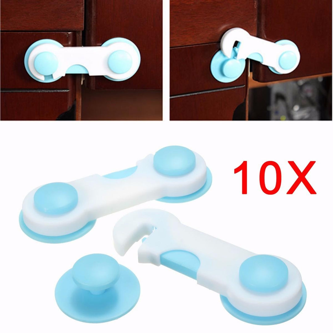 10Pcs Safe Lock BlueandWhite Plastic for Cupboard Door Drawers Security with Glue Image 6