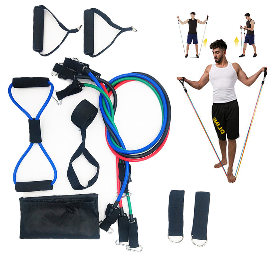 11PCS Home Workout Resistance Bands Set with Door Anchor Handles and Ankle Straps Muscle Training Equipment Image 1