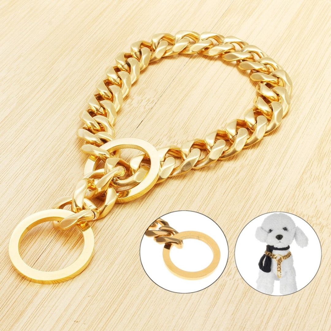 17mm Stainless Steel Gold Chain Dog Necklace Pet Collar Puppy Training Curb Image 1