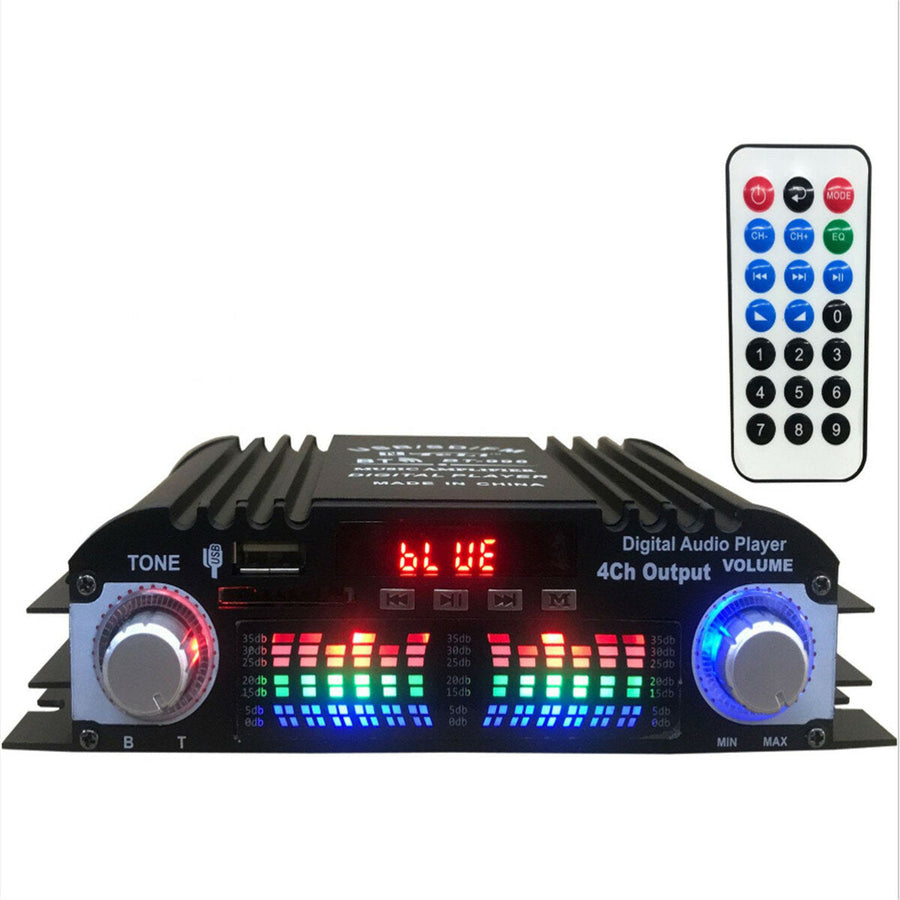 12V Car Mini HIFI Digital bluetooth Audio Power Amplifier Four Channel Output with Remote Control Image 1