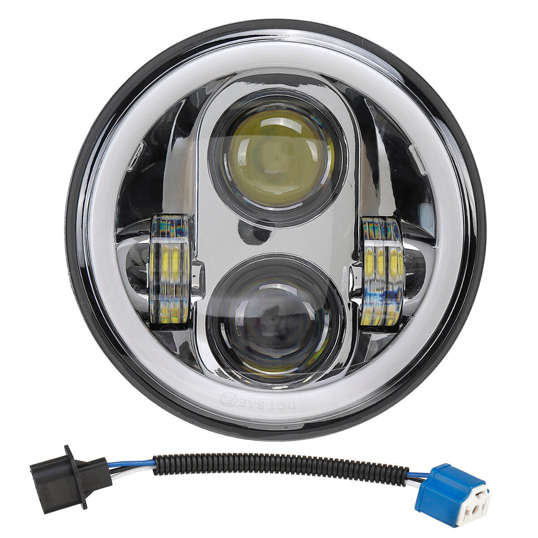 12V 5.75" 75W Projector LED Round Headlight Ring Angle Eyes DRL For Jeep,Harley Image 1