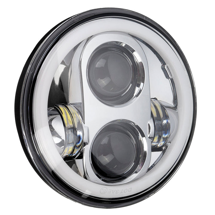 12V 5.75" 75W Projector LED Round Headlight Ring Angle Eyes DRL For Jeep,Harley Image 2