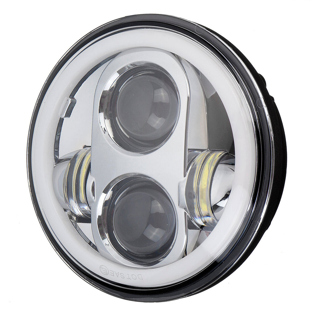 12V 5.75" 75W Projector LED Round Headlight Ring Angle Eyes DRL For Jeep,Harley Image 3