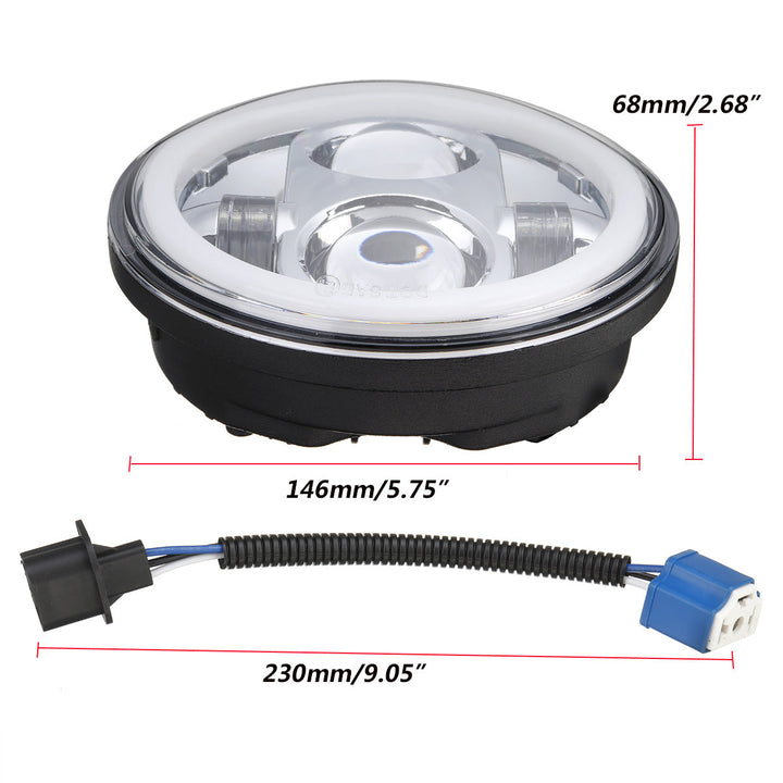 12V 5.75" 75W Projector LED Round Headlight Ring Angle Eyes DRL For Jeep,Harley Image 4