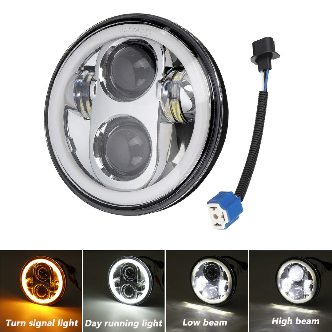 12V 5.75" 75W Projector LED Round Headlight Ring Angle Eyes DRL For Jeep,Harley Image 7