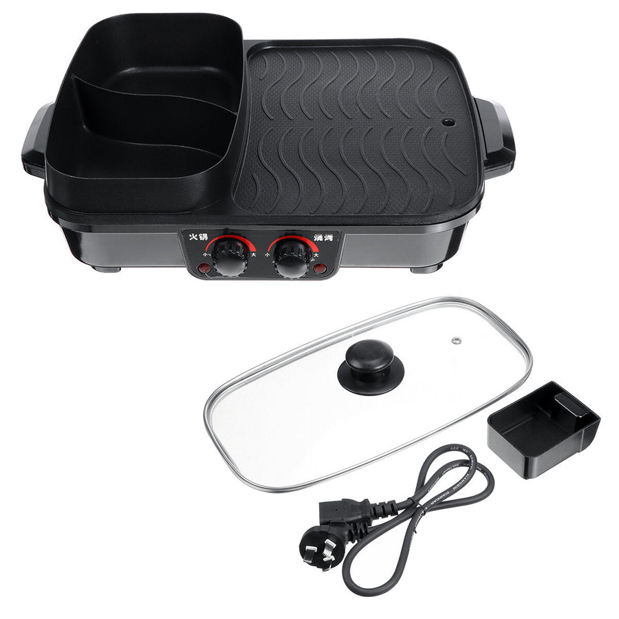 1500W 2 in 1 Electric Smokeless Nonstick Barbecue Pan Roasted Shabu Hot Pot Image 1