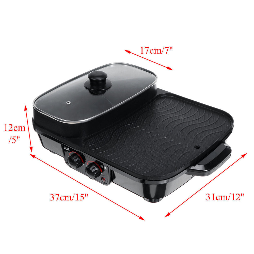 1500W 2 in 1 Electric Smokeless Nonstick Barbecue Pan Roasted Shabu Hot Pot Image 2