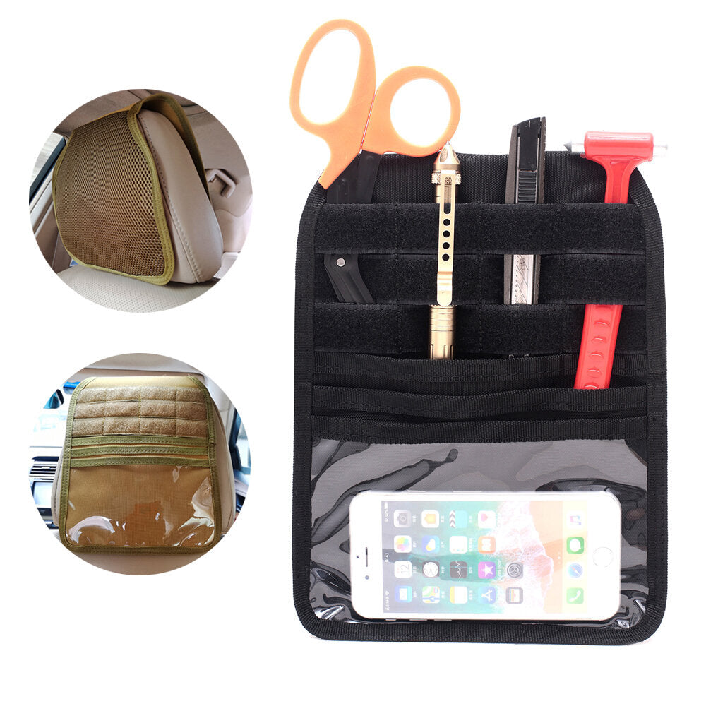 2-in-1 600D Polyester Car Seat Organizer Multi-Pocket Seat Head Cover Cushion Tactical Storage Bag Image 1