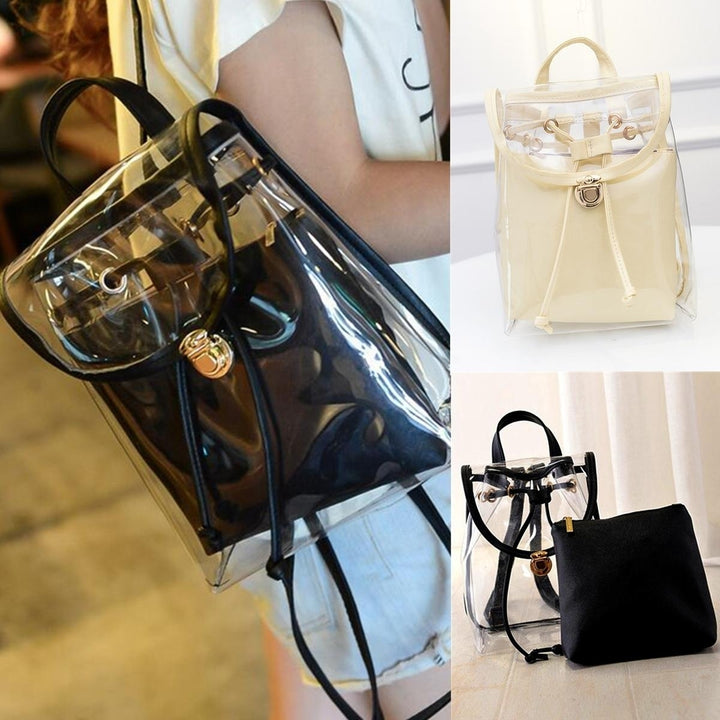2 in 1 Clear Girl Transparent Fashison Backpack Satchel Women Jelly Beach Tote School Image 6