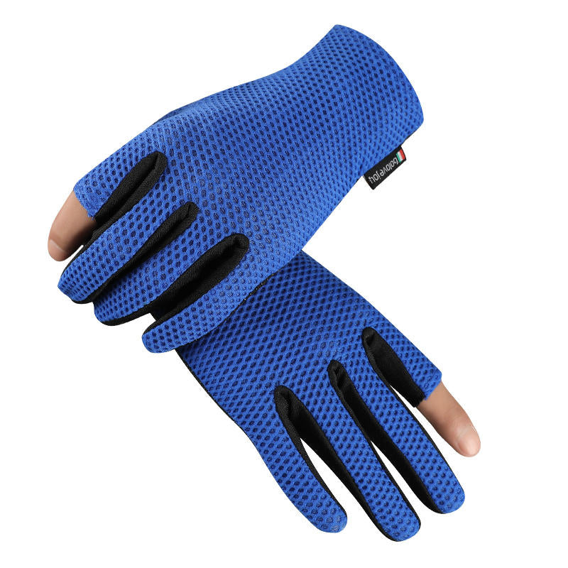 2 Cut Finger Anti-Slip Ice Silk Fishing Motorcycle Scooter Gloves Waterproof Breathable Image 7