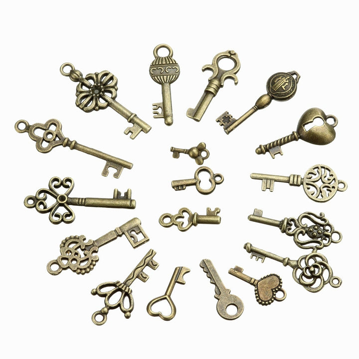 18Pcs Antique Bronze Key Retro Pendant Kit Necklace bracelet Anklet Decorations Image 3