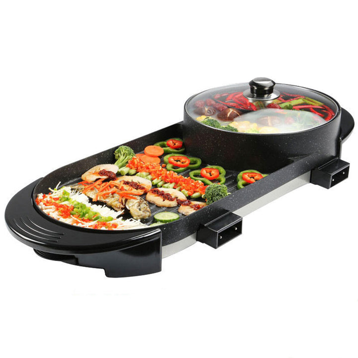 2 In 1 Multifunction Electric Grill Non-Stick Non-Smoke Hot Pot Barbecue 1800W Image 3