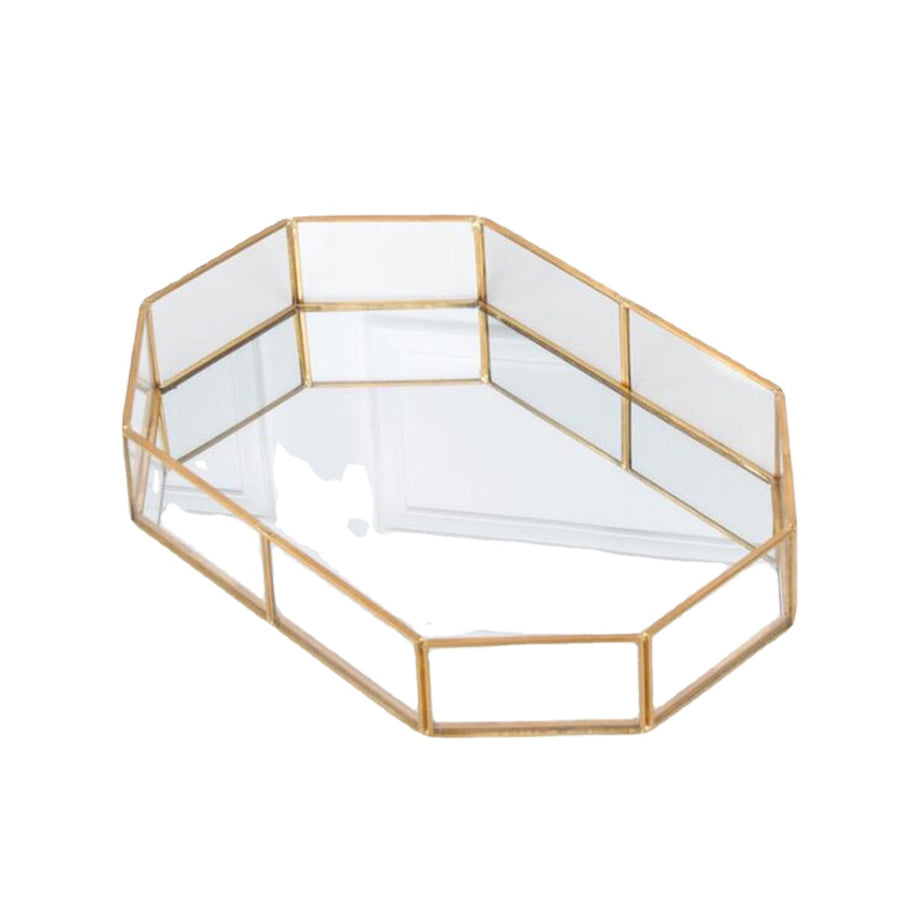2 Size Mirror Glass Tray Octagon Cosmetic Makeup Desktop Organizer Jewelry Display Stand Holder Image 1