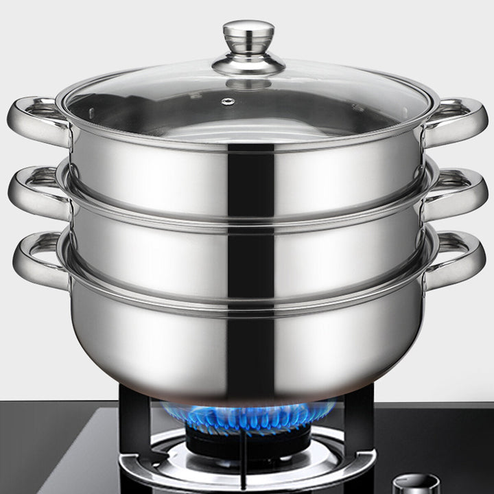 2/3 Tier Steamer Multifunctional Stainless Steel Steaming Soup Hot Pot Cookware Image 3