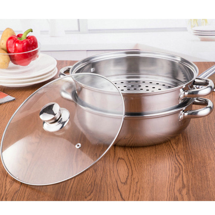 2/3 Tier Steamer Multifunctional Stainless Steel Steaming Soup Hot Pot Cookware Image 4