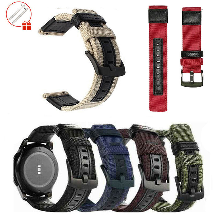 20/22mm Width Canvas Nylon Woven + Leather Watch Band Strap Replacement Image 12