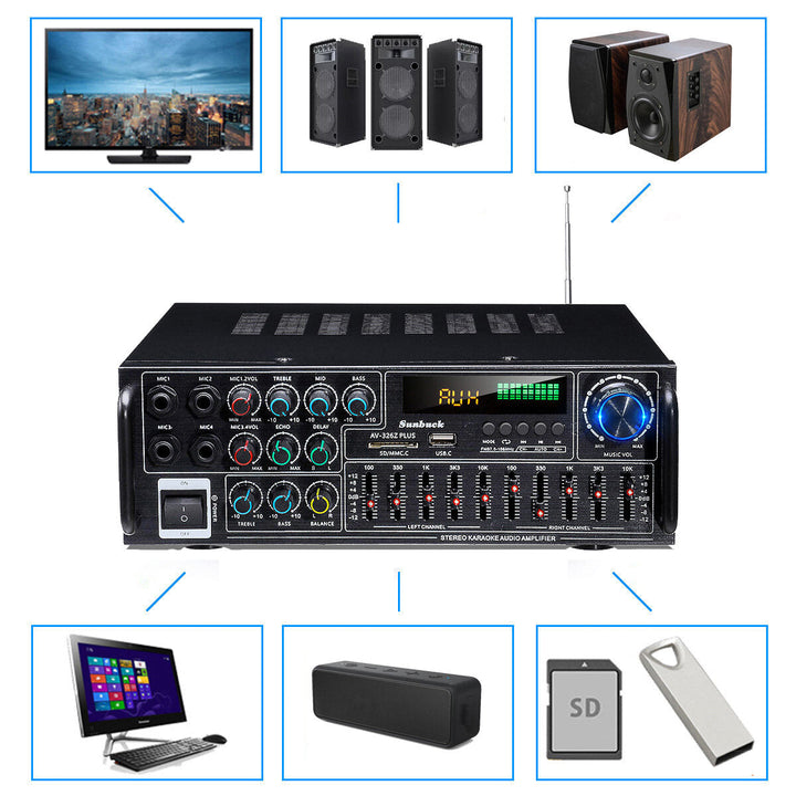 2000W bluetooth 5.0 Stereo Power Amplifier Digital Audio Amp USB SD Home Car Use Image 2