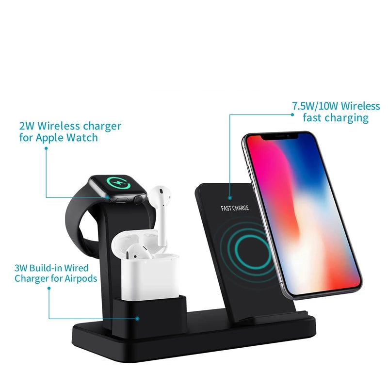 3 In 1 Charging Dock Station Bracket Cradle Stand Phone Holder For Apple Watch Charger IPhone XR X 8 7 6 Wireless QI Image 2