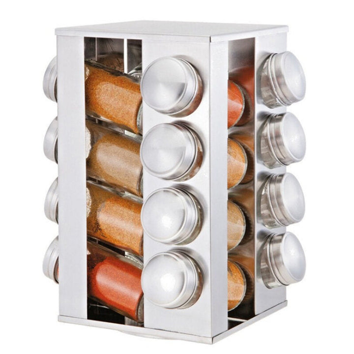 360 Stainless Steel Rotating Spice Rack Container with 16 Glass Jar Counter Kitchen Organizer Kitchen Storage Image 3