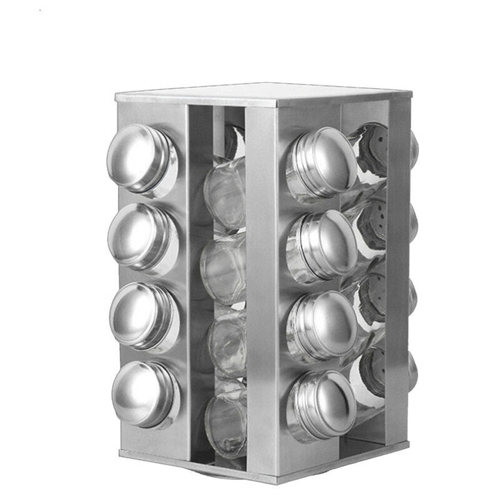360 Stainless Steel Rotating Spice Rack Container with 16 Glass Jar Counter Kitchen Organizer Kitchen Storage Image 4