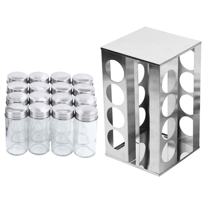 360 Stainless Steel Rotating Spice Rack Container with 16 Glass Jar Counter Kitchen Organizer Kitchen Storage Image 7