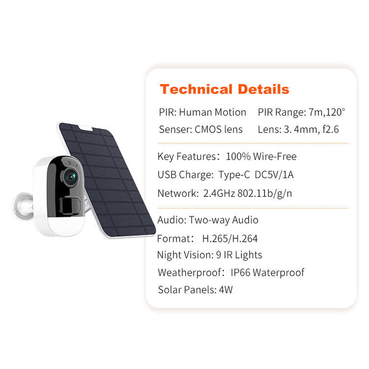 3MP Solar Surveillance Camera Low Power Battery Camera Kit with Solar Panel Wireless Monitoring Kit Image 6