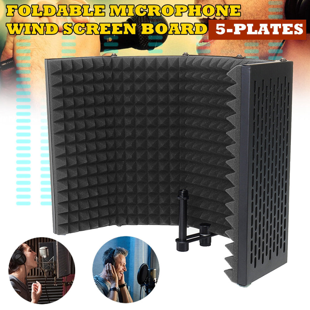 5 Panel Microphone Isolation Shield Foldable Live Stream Studio Recording Absorb Image 2
