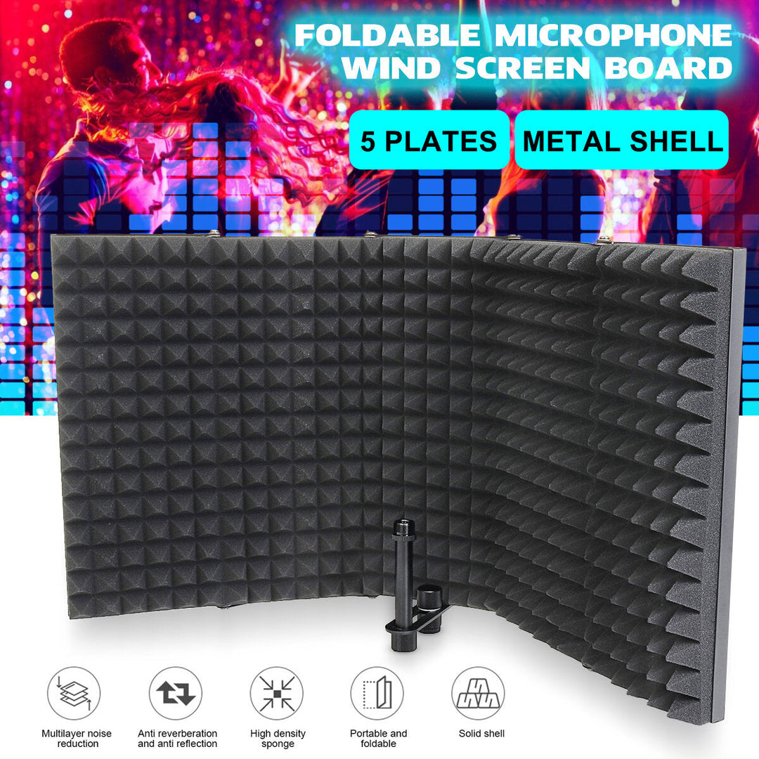 5 Panel Microphone Isolation Shield Foldable Live Stream Studio Recording Absorb Image 3
