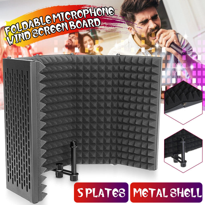 5 Panel Microphone Isolation Shield Foldable Live Stream Studio Recording Absorb Image 4