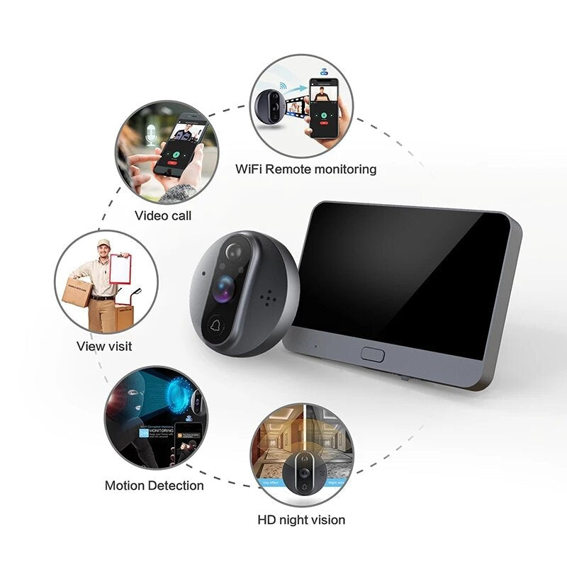 4.3 Inch HD Smart WiFi Video Doorbell PIR Detection 160 Wide Angle Viewer Camera IR Night Vision Home Security Doorbell Image 3