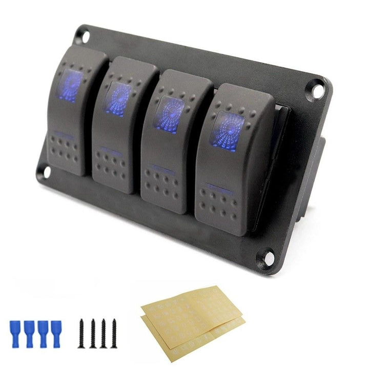 4 Gang 5 Pin Rocker Switch PanelWaterproof On-Off Backlit Toggle Switches 12VPanel with LED Image 1