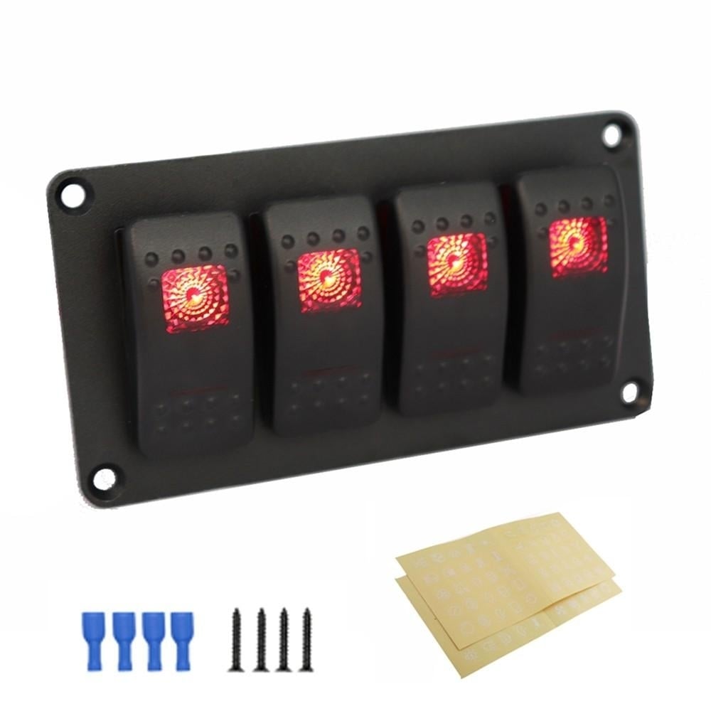 4 Gang 5 Pin Rocker Switch PanelWaterproof On-Off Backlit Toggle Switches 12VPanel with LED Image 1