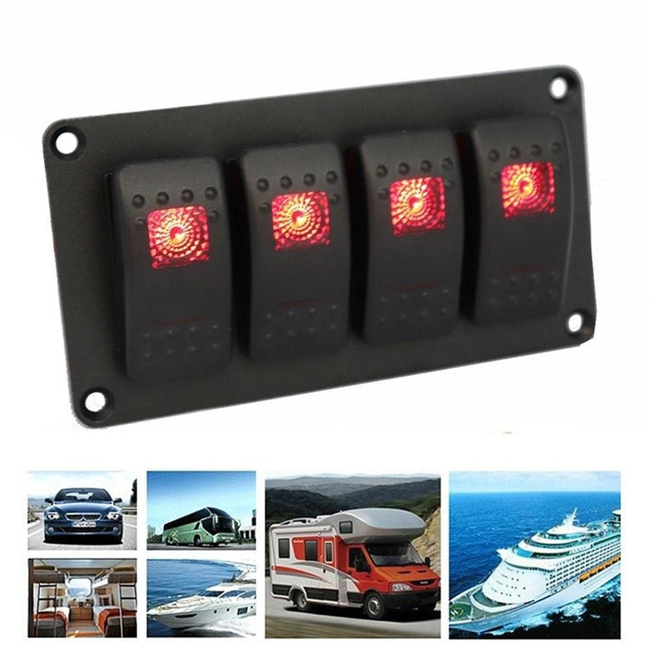 4 Gang 5 Pin Rocker Switch PanelWaterproof On-Off Backlit Toggle Switches 12VPanel with LED Image 3