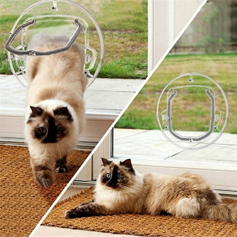 4 Way Round Clear Locking Flap Pet Door Cat Small Dog for Screen Glass Window Pet Door Image 3