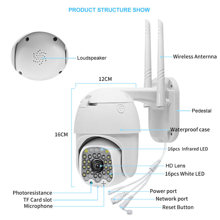 4X Zoom 32LED 1080P HD Wifi IP Security Camera Outdoor Light and Sound Alarm Night Vision Waterproof Image 9