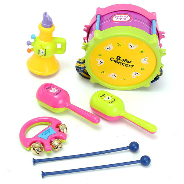 5Pcs Kids Baby Roll Drum Musical Instruments Band Kit Children Toy Gift Set Image 1