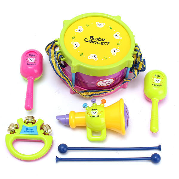 5Pcs Kids Baby Roll Drum Musical Instruments Band Kit Children Toy Gift Set Image 2